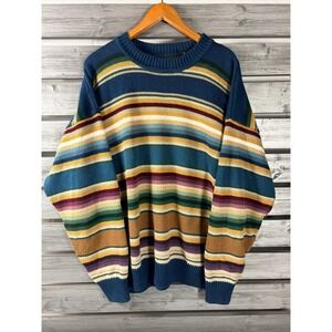 Vintage 90s Structure Mens XL Striped Ramie Cotton Coogi Style Sweater HEAVY
